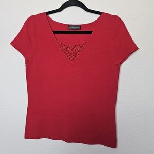 Cable & Gauge Top Womens Medium Solid Red Shirt Blouse‎ V Neck